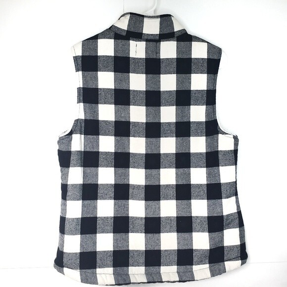 RISEN Black and White Buffalo Check Fleece Lined Trucker Vest Size S - Picture 2 of 6